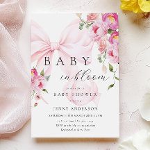 Baby i Rosa Bow Baby Shower-inbjudan för bloom