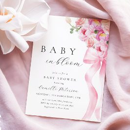 Baby i Rosa Bow Baby Shower-inbjudan för bloom Inbjudningar