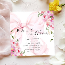 Baby i Rosa Bow Baby Shower-inbjudan för bloom Inbjudningar