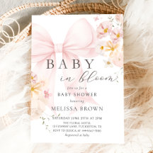 Baby i Rosa Bow Baby Shower-inbjudan för bloom