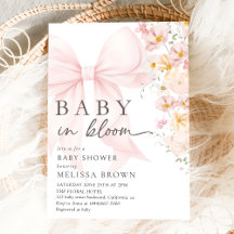 Baby i Rosa Bow Baby Shower-inbjudan för bloom