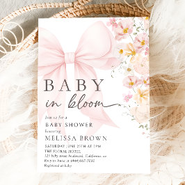 Baby i Rosa Bow Baby Shower-inbjudan för bloom Inbjudningar