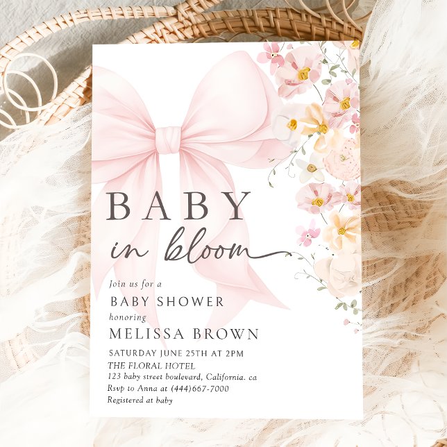 Baby i Rosa Bow Baby Shower-inbjudan för bloom Inbjudningar (Skapare uppladdad)