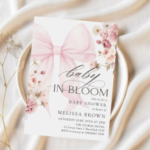 Baby i Rosa Bow Baby Shower-inbjudan för bloom