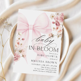 Baby i Rosa Bow Baby Shower-inbjudan för bloom Inbjudningar
