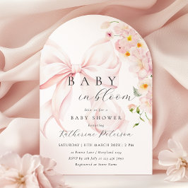 Baby i Rosa Bow Baby Shower-inbjudan för bloom Inbjudningar