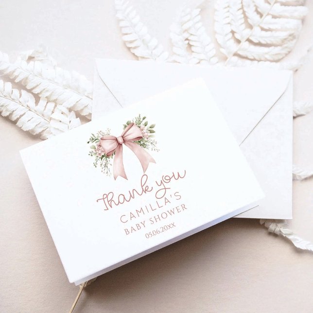 Baby i Rosa Bow Baby Shower Tack Kort (Skapare uppladdad)