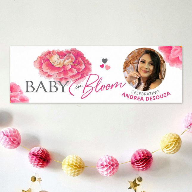 Baby i rosa-fotodusch med blommor poster (Skapare uppladdad)
