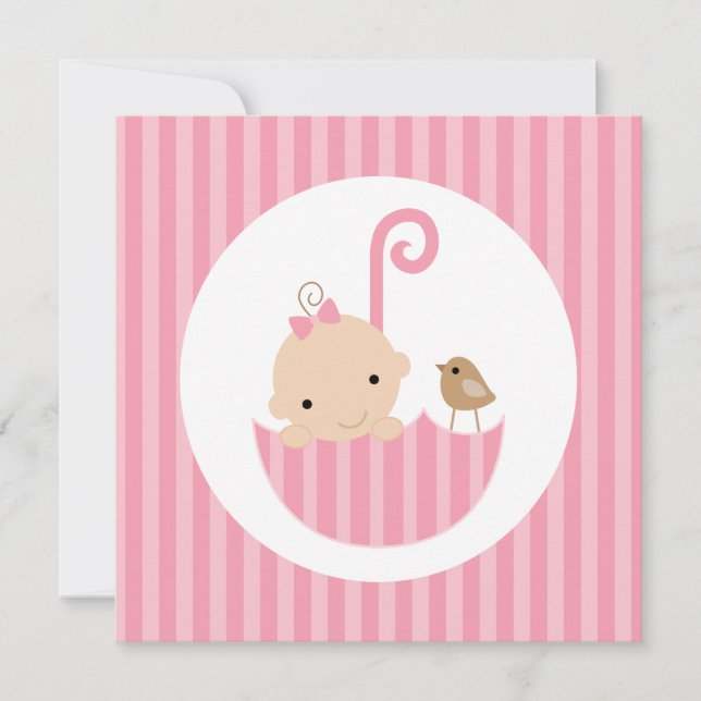 Baby i Rosa Paraplla Baby Shower Inbjudningar (Framsida)