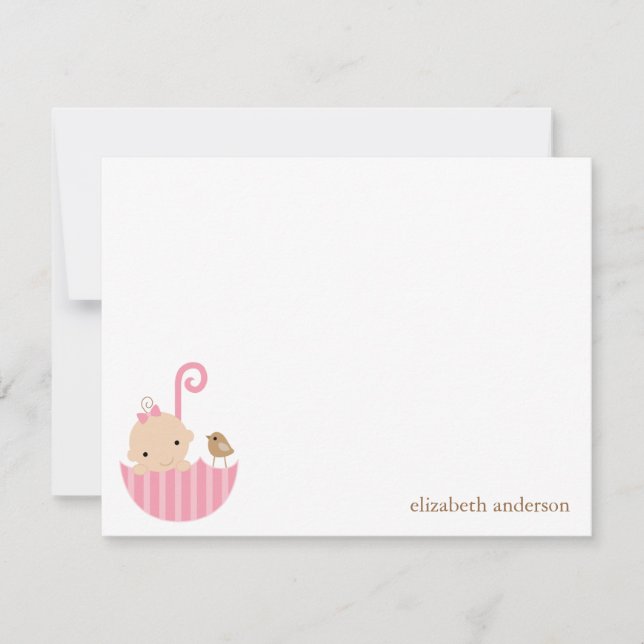 Baby i Rosa Parbrella Baby Shower Tack du Cards Anteckningskort (Framsida)