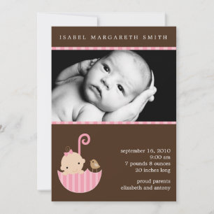 Baby i Rosa Umbrella Photo Announcements Meddelande