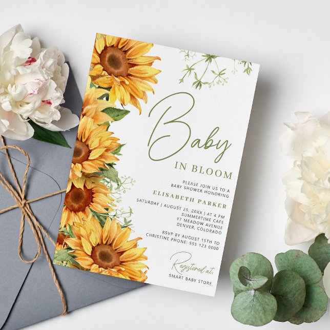 Baby i solroskdusch för elegant av blommor inbjudningar (Skapare uppladdad)