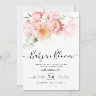 baby i vattenfärgskbabyduschen i blomman inbjudningar