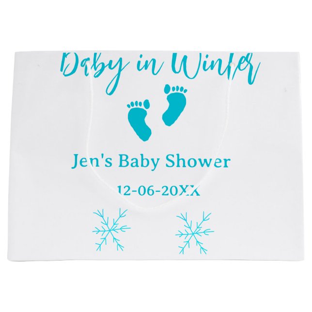 Baby i Winter babydusch blå baby fötter snöflak (Framsidan)