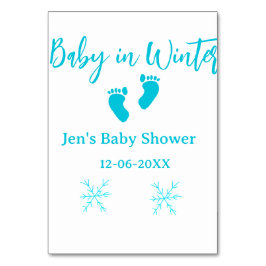 Baby i Winter babydusch blå baby fötter snöflak Bordsnummer