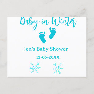 Baby i Winter babydusch blå baby fötter snöflak Helg Vykort