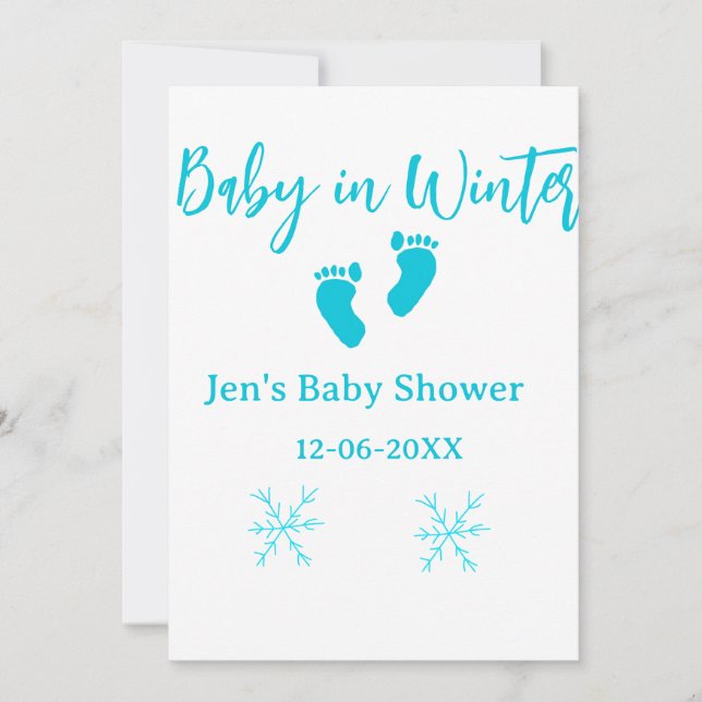 Baby i Winter babydusch blå baby fötter snöflak Inbjudningar (Framsida)