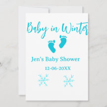 Baby i Winter babydusch blå baby fötter snöflak