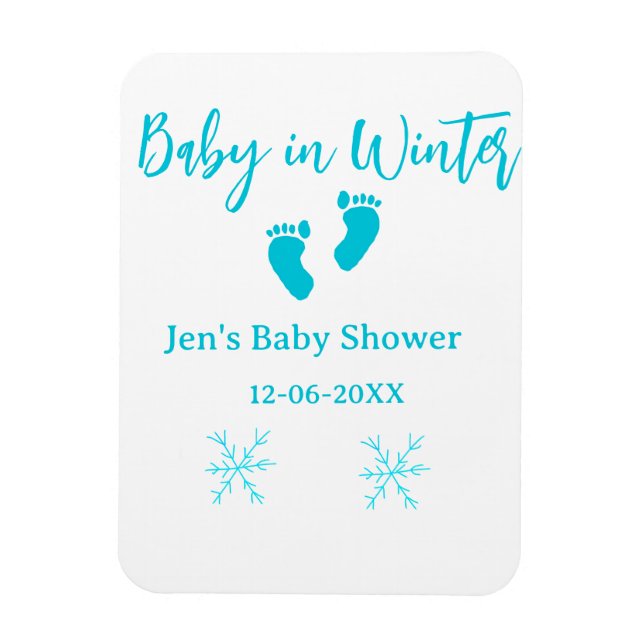 Baby i Winter babydusch blå baby fötter snöflak Magnet (Vertikal)
