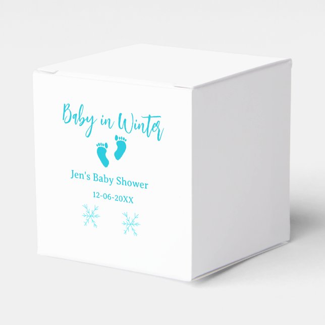 Baby i Winter babydusch blå baby fötter snöflak Presentaskar (Framsidan Sidan)