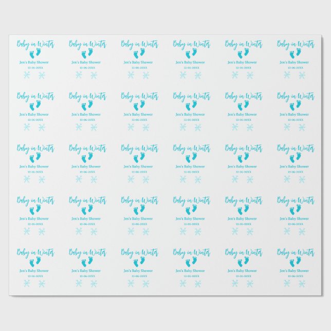 Baby i Winter babydusch blå baby fötter snöflak Presentpapper (Platt)