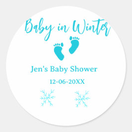 Baby i Winter babydusch blå baby fötter snöflak Runt Klistermärke