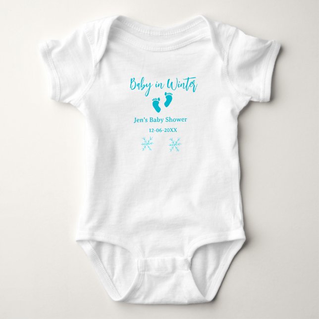 Baby i Winter babydusch blå baby fötter snöflak T Shirt (Framsida)