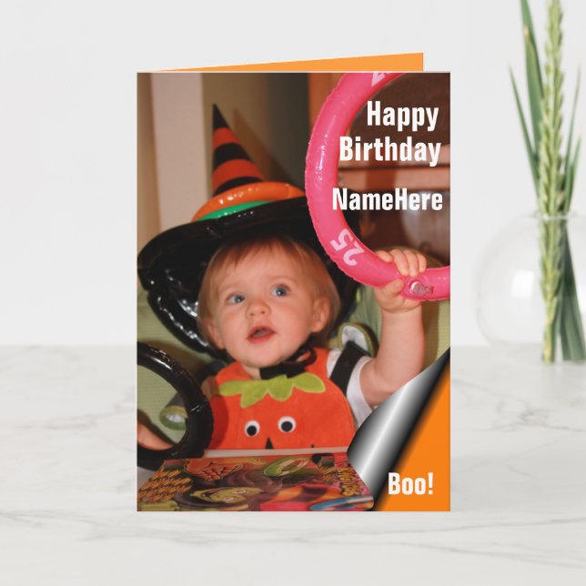 Baby i Witch Hat & Ring Toss Halloween Birthday Kort (Framsida)