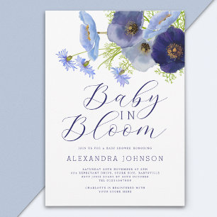 Baby In Bloom Akvarell Blå Blommig Pojke Inbjudningar