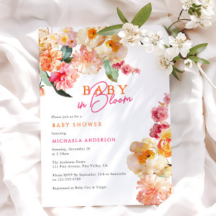 Baby In Bloom Akvarell Blommig Bebis Shower Inbjudningar