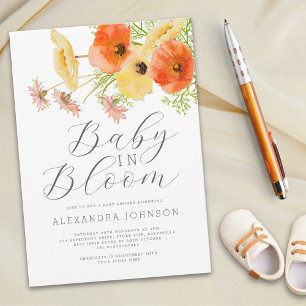 Baby In Bloom Akvarell Orange Gul Blommig Inbjudningar