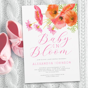 Baby In Bloom Akvarell Orange Rosa Blommig Inbjudningar
