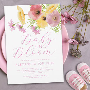 Baby In Bloom Akvarell Rosa Gul Blommig Inbjudningar