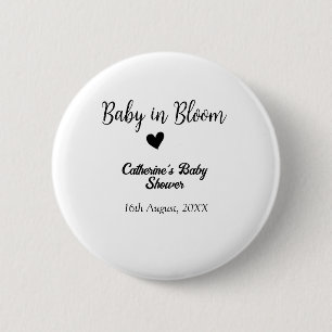 Baby in bloom baby shower enkel svart hjärta datum knapp