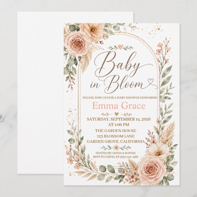 Baby in Bloom Baby Shower Inbjudan (Fram/baksida)