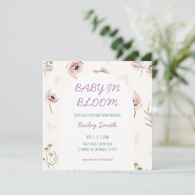 baby in bloom baby shower inbjudan (Stående Fram)