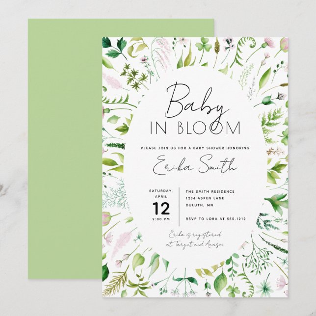 Baby in Bloom Baby Shower Inbjudan (Fram/baksida)