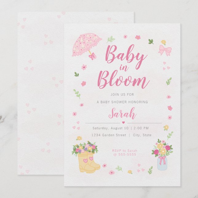 Baby in Bloom Baby Shower Inbjudan | Vår  (Fram/baksida)