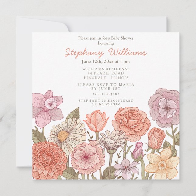 Baby in Bloom Baby Shower invitation  Inbjudningar (Baksida)