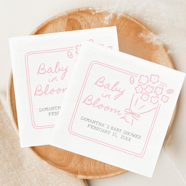 Baby In Bloom Baby Shower Pappersservett (Hand Drawn Baby in Bloom Baby Shower Napkin)