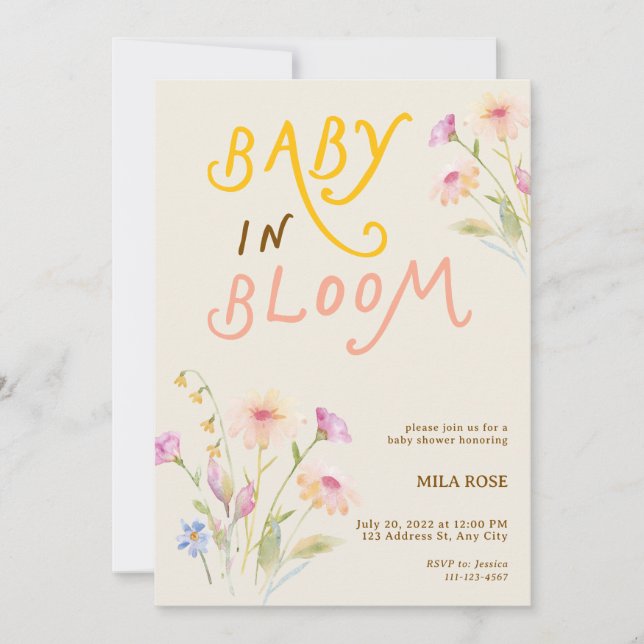 Baby in Bloom Baby Shower Persika Inbjudningar (Framsida)