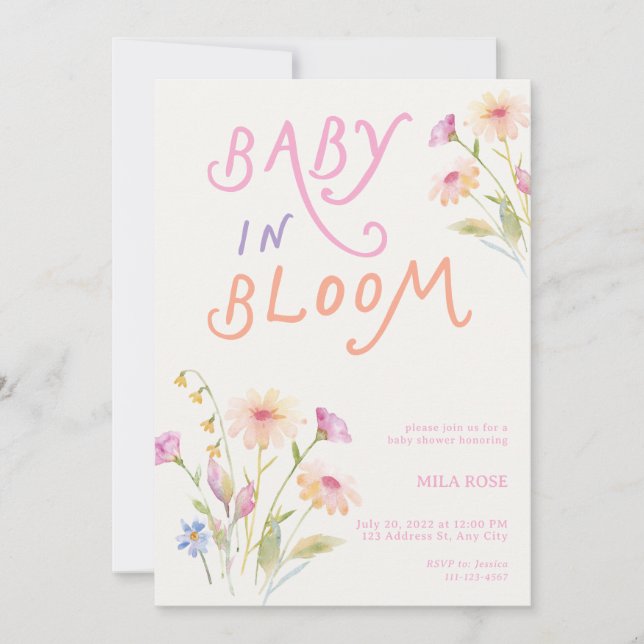 Baby in Bloom Baby Shower Pink Inbjudningar (Framsida)