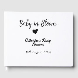 Baby in bloom baby shower simple black heart date gästböcker