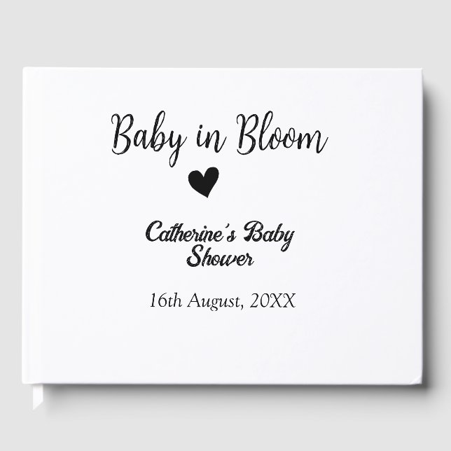 Baby in bloom baby shower simple black heart date gästböcker (Framsida)