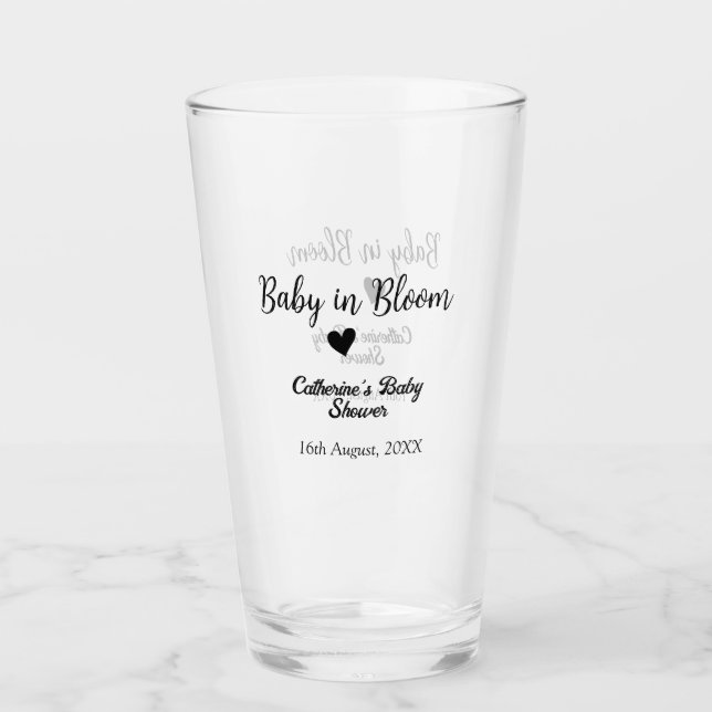 Baby in bloom baby shower simple black heart date glaskopp (Framsida)