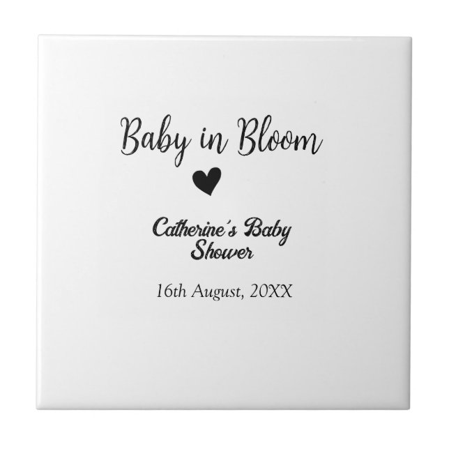 Baby in bloom baby shower simple black heart date kakelplatta (Framsidan)