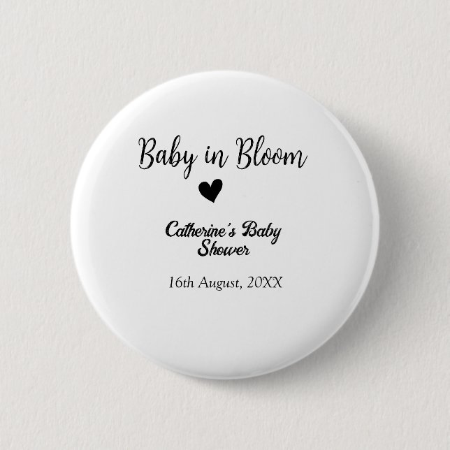 Baby in bloom baby shower simple black heart date knapp (Framsida)