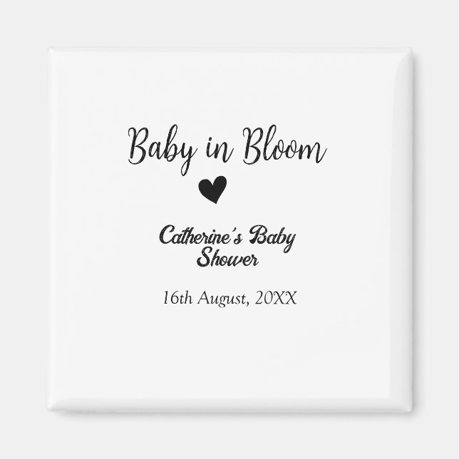 Baby in bloom baby shower simple black heart date magnet (Framsidan)