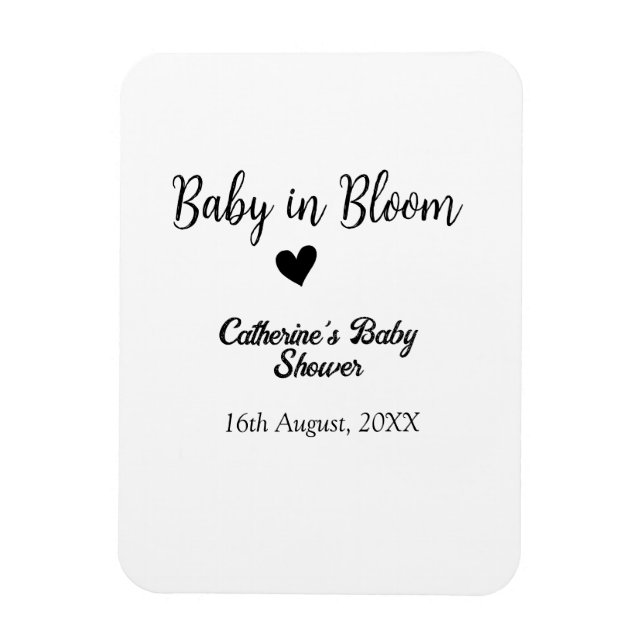 Baby in bloom baby shower simple black heart date magnet (Vertikal)