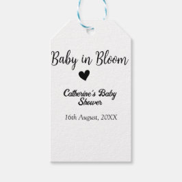 Baby in bloom baby shower simple black heart date presentetikett